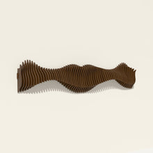 Anomaly II wood wall sculpture in walnut stain, side angle