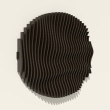 Asahi wall sculpture, birch hand-stained black, seen from the side