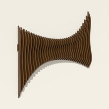 Cadence wood wall sculpture in walnut stain, side angle