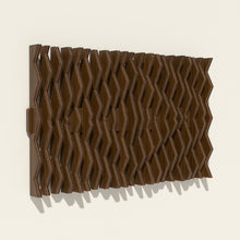 Equinox wood wall sculpture in walnut stain, side angle