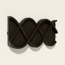 Helix wood wall sculpture in black stain, side angle