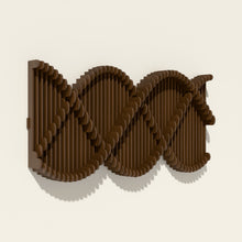 Helix wood wall sculpture in walnut stain, side angle