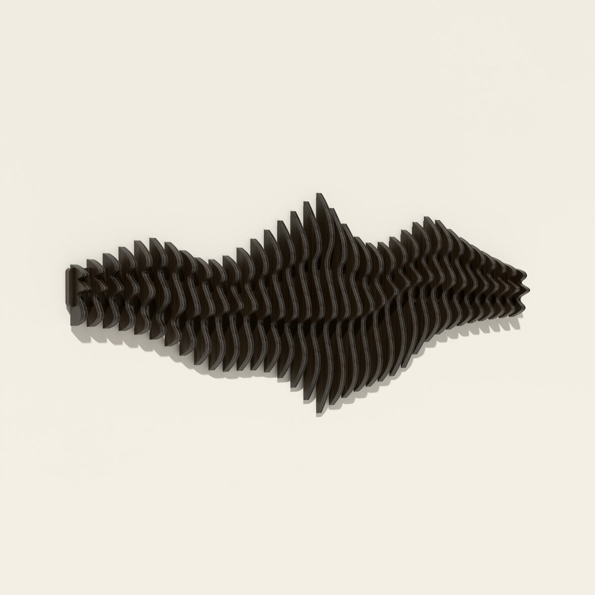 Liminal wall sculpture, birch hand-stained black, seen from the side