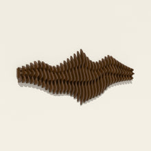 Liminal wall sculpture, birch hand-stained in a walnut tone, seen from the side