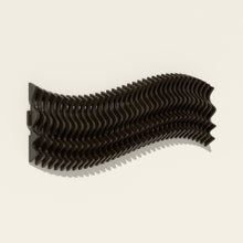 Meander wood wall sculpture in black stain, side angle