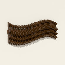 Meander wood wall sculpture in walnut stain, side angle