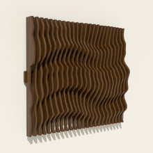 Nami wood wall sculpture in walnut stain, side angle