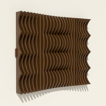 Strata wood wall sculpture in walnut stain, side angle